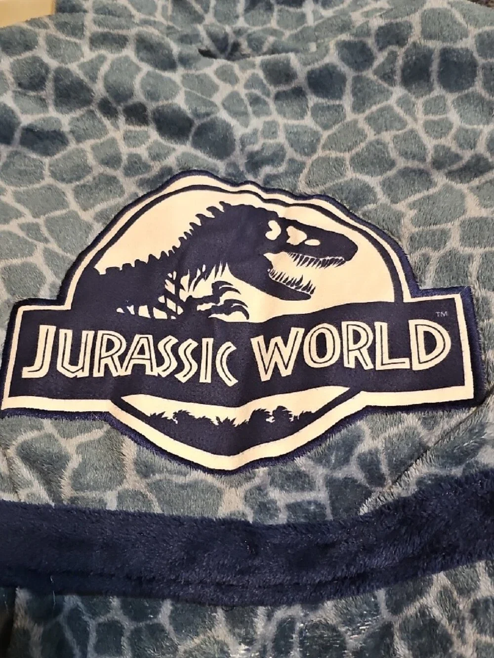 Jurassic World Kids Blue Dinosaur Hooded Plush Robe with Belt